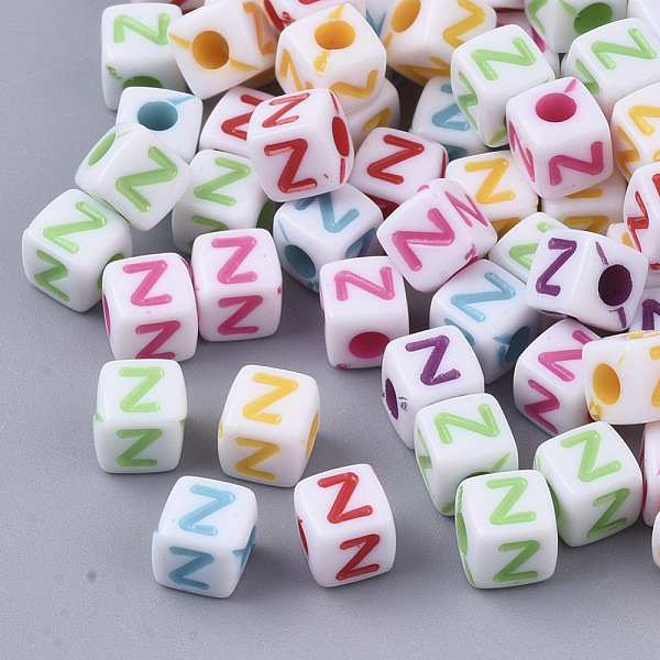 

PandaHall White Opaque Acrylic Beads, Horizontal Hole, Cube with Mixed Color Letter, Letter.Z, 5x5x5mm, Hole: 2mm, about 5000pcs/500g..., Multicolor