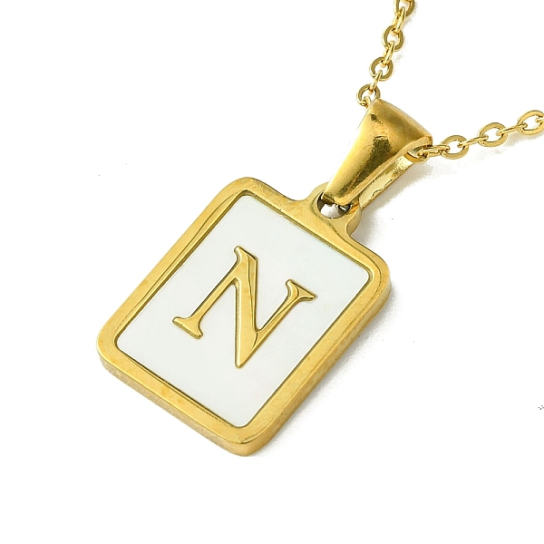 

PandaHall Ion Plating(IP) Rectangle with Initial Letter 304 Stainless Steel Pendant Necklace, white Shell, Real 18K Gold Plated, Letter N...