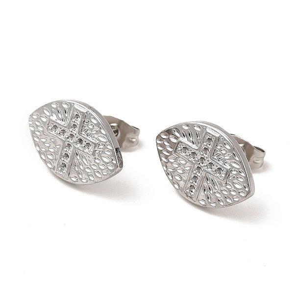 

PandaHall 304 Stainless Steel Stud Earrings Findings, Rhinestone Settings, Eye with Cross, Stainless Steel Color, 11x16mm, Pin: 0.8mm, Fit...