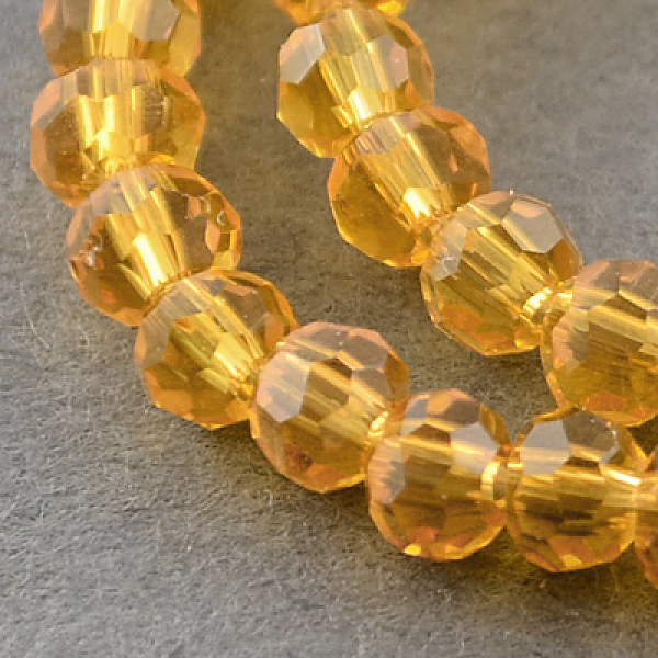 

PandaHall Transparent Glass Bead Strands, Faceted, Flat Round, Orange, 4~5x3~4mm, Hole: 0.5mm, about 95pcs/strand, 13.70 inch(34.8cm) Glass...