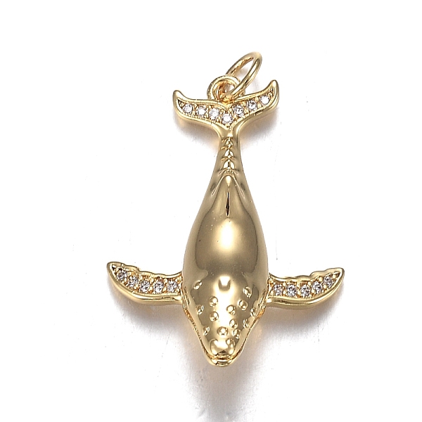 

PandaHall Brass Micro Clear Cubic Zirconia Pendants, Long-Lasting Plated, Whale Shape, Real 18K Gold Plated, 27x19x7mm, Hole: 3.6mm...
