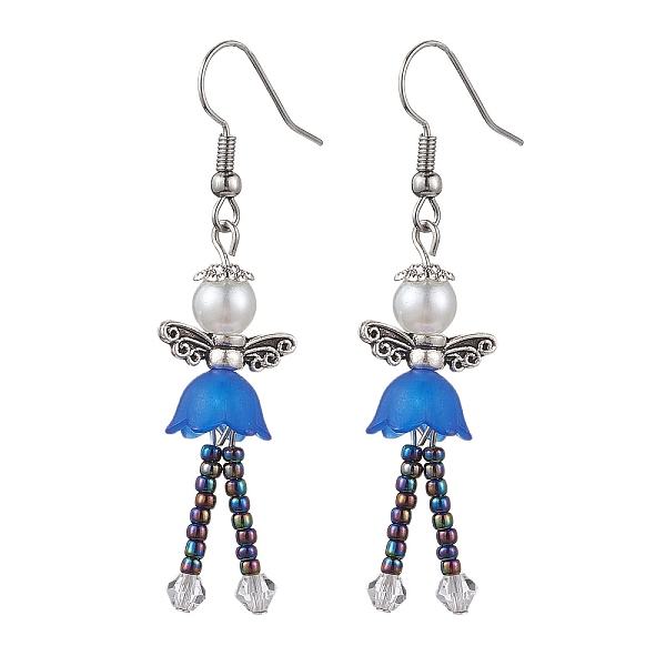 

PandaHall 304 Stainless Steel Fairy Dangle Earrings, Glass Seed & Acrylic Pearl Long Drop Earrings, Rosy Brown, 55.5x14mm Seed Beads Angel &...
