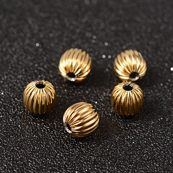 

PandaHall Round 304 Stainless Steel Corrugated Beads, Golden, 8mm, Hole: 2mm 304 Stainless Steel Round