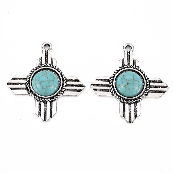 

PandaHall Tibetan Style Alloy Pendants, with Synthetic Turquoise, Cadmium Free & Lead Free, Cross, Antique Silver, 36.8x34x7mm, Hole: 2.3mm...
