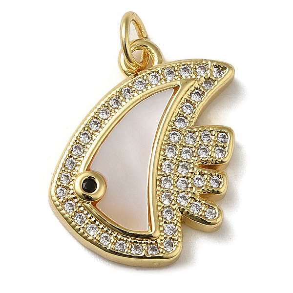 

PandaHall Brass Micro Pave Cubic Zirconia Pendants, with Shell, Fish, Real 18K Gold Plated, 19x15x3mm, Hole: 3.4mm Brass+Cubic..., Clear
