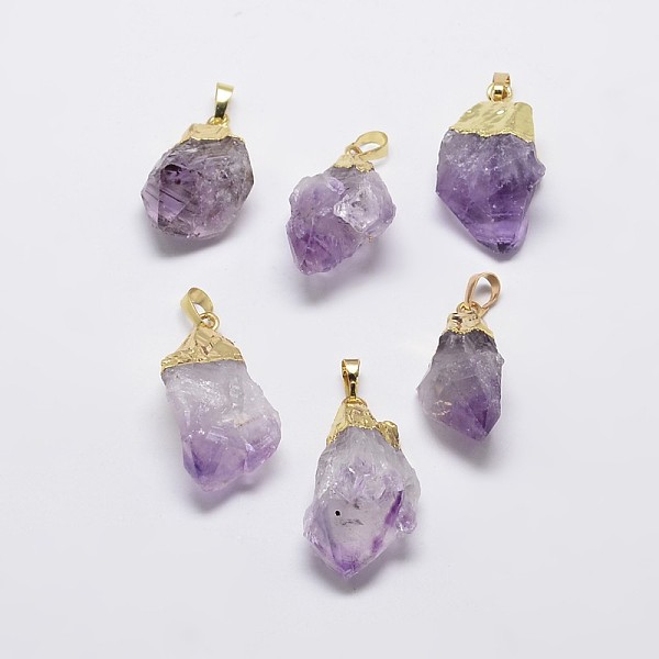 Natural Amethyst Nuggets Golden Plated Pendants