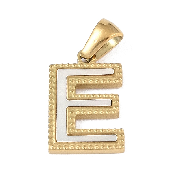 

PandaHall Natural White Shell Alphabet Pendants, Ion Plating(IP) Real 18K Gold Plated 304 Stainless Steel Charms, Letter E, 17x11.5x1.5mm...