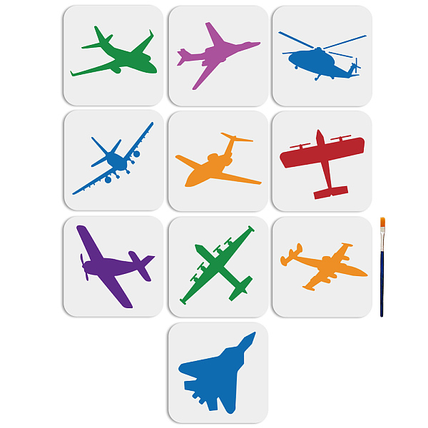 PandaHall MAYJOYDIY 10pcs Airplane Stencil Template Airplane Stencils for Painting 6×6inch with Paint Brush Fighter Jets Helicopter Stencil...