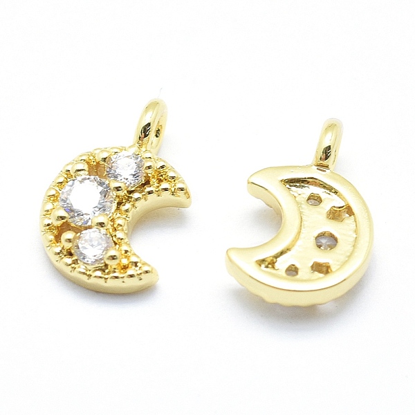 

PandaHall Brass Charms, with Cubic Zirconia, Cadmium Free & Nickel Free & Lead Free, Moon, Clear, Real 18K Gold Plated, 11x7x3mm, Hole...