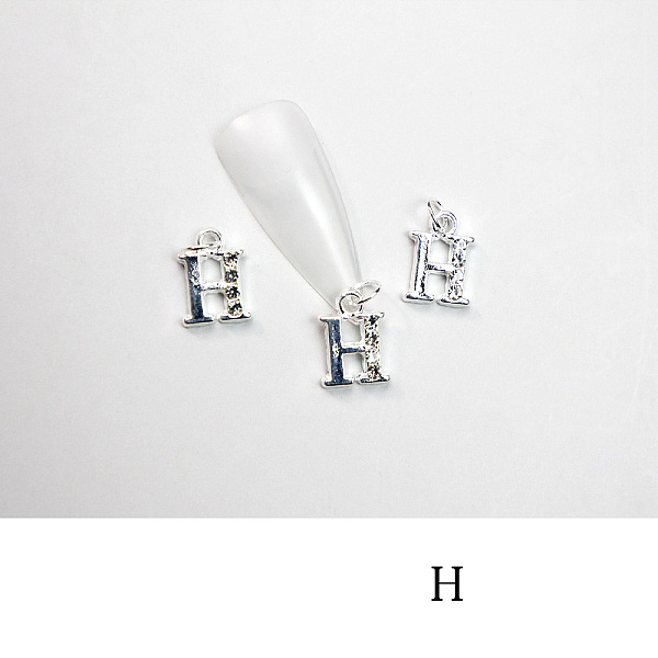 

PandaHall Alloy Rhinestone Cabochons, Nail Art Decoration Accessories, with Jump Ring, Letter, Platinum, Letter.H, 11~14x5~12mm..., Clear