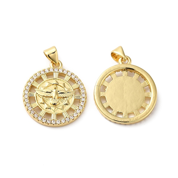 

PandaHall Rack Plating Brass Pave Cubic Zirconia Pendants, Lead Free & Cadmium Free, Long-Lasting Plated, Flat Round with Bird Pattern Charm..., Clear