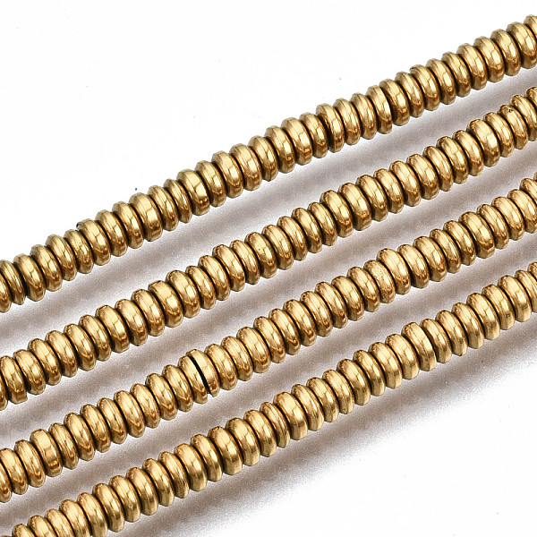 

PandaHall Electroplate Non-magnetic Synthetic Hematite Beads Strands, Flat Round/Disc, Heishi Beads, Real 18K Gold Plated, 3x1mm, Hole: 1mm...