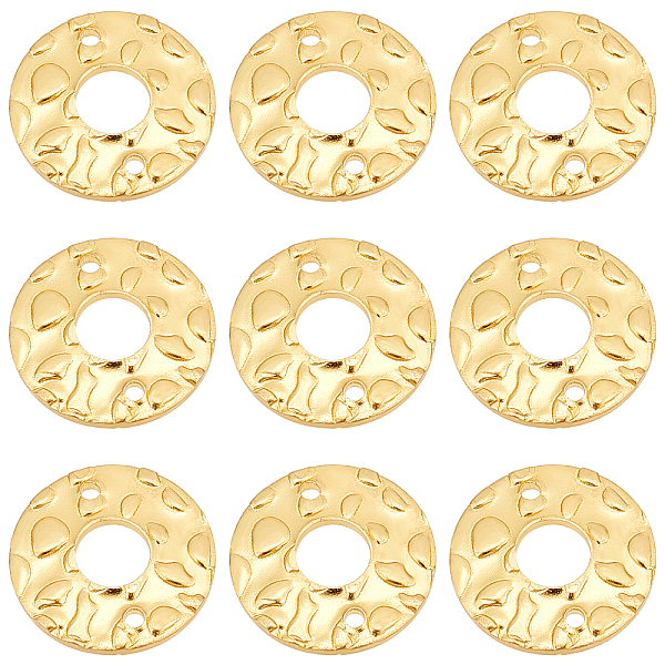 PandaHall BENECREAT 24Pcs 18K Gold Plated Brass Flat Round Links, 12.5x1.5mm Bumpy Disc Brass Connector Charms for DIY Jewelry Making, Hole...