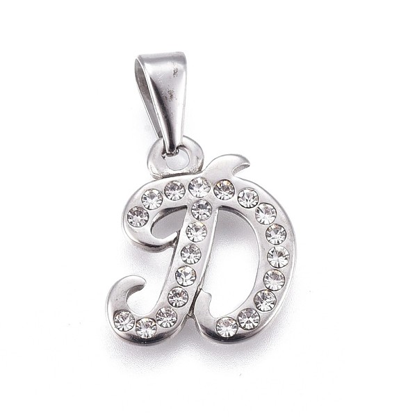 

PandaHall 304 Stainless Steel Pendants, with Rhinestone, Letter, Letter.D, 19x17x2mm, Hole: 3~3.5x7.5~8mm Stainless Steel+Rhinestone Letter..., Clear