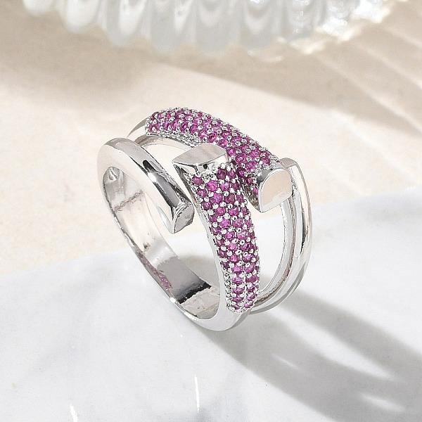 Bagues ouvertes en laiton avec micro pavé de zircones cubiques pour femmes