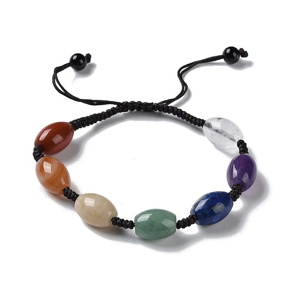 

PandaHall Oval Natural Mixed Gemstone Braided Bead Bracelets, Chakra Theme Adjustable Bracelet, Inner Diameter: 2-1/8~3 inch(5.5~7.5cm)...
