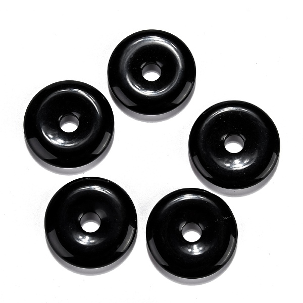 

PandaHall Natural Obsidian Pendants, Donut/Pi Disc, Donut Width: 11~12mm, 28~30x5~6mm, Hole: 6mm Obsidian Donut