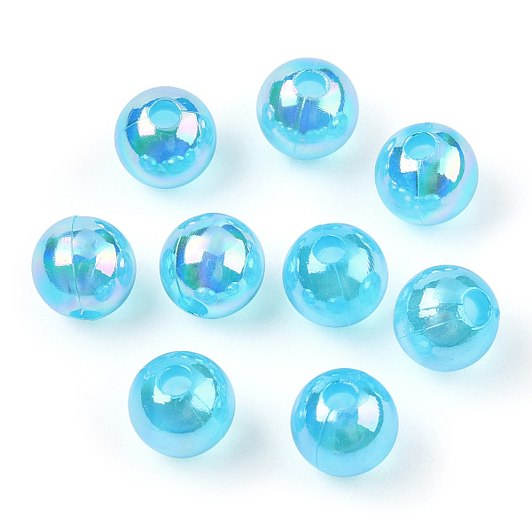

PandaHall Transparent Acrylic Beads, AB Colors Plated, Round, Deep Sky Blue, 10mm, Hole: 1.8mm, about 950pcs/500g Acrylic Round