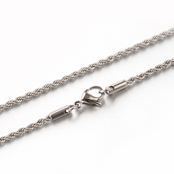

PandaHall 304 Stainless Steel Rope Chain Necklaces, with Lobster Claw Clasps, Stainless Steel Color, 23.6 inch(59.9cm), 2mm 304 Stainless...