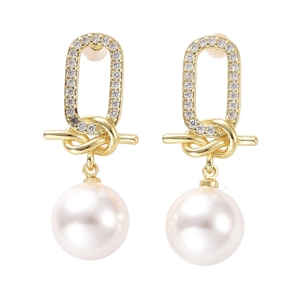 

PandaHall Clear Cubic Zirconia Oval with Knot Dangle Stud Earrings with Plastic Pearl, Brass Jewelry for Women, Cadmium Free & Lead Free...