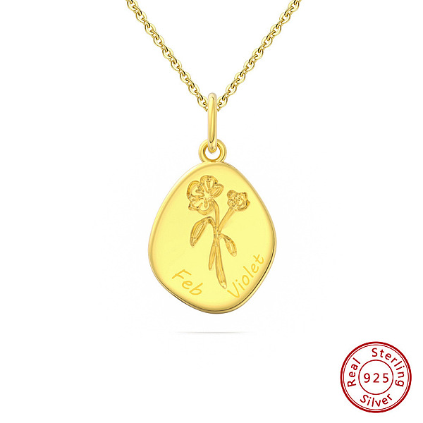 

PandaHall Birth Flower Style 925 Sterling Silver Pendant Necklaces, Real 14K Gold Plated, 17.91 inch(45.5cm) Sterling Silver Flower