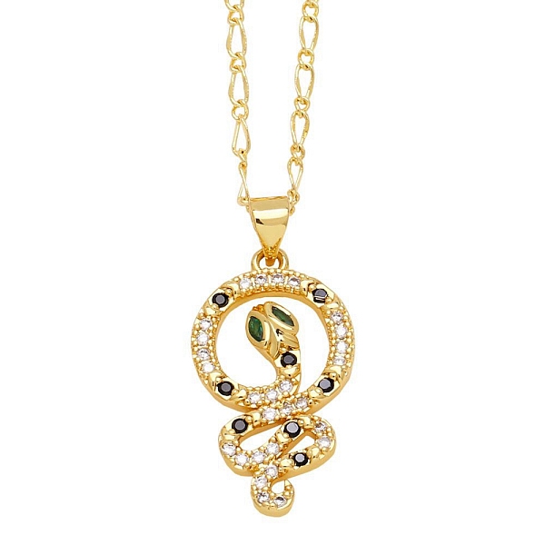 

PandaHall Brass Micro Pave Cubic Zirconia Pendant Necklaces for Women, Snake, 17.72 inch(45cm), Pendant: 31x15mm Brass Snake