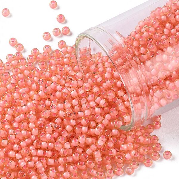 

PandaHall TOHO Round Seed Beads, Japanese Seed Beads, (925F) Coral Lined Light Topaz Frosted, 11/0, 2.2mm, Hole: 0.8mm, about 5555pcs/50g..., Brown