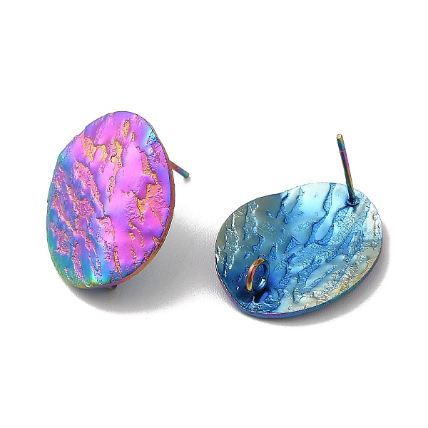 

PandaHall Ion Plating(IP) 304 Stainless Steel Stud Earrings Findings, with Vertical Loop, Textured Oval, Rainbow Color, 20x16mm, Hole: 2.5mm...