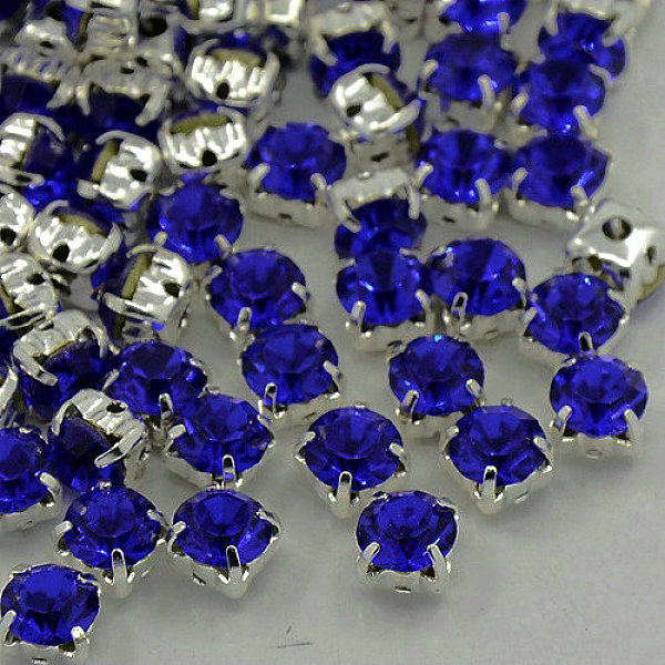 

PandaHall Sew on Rhinestone, Grade A Glass Rhinestone, with Brass Prong Settings, Garments Accessories, Silver Color Plated Metal Color..., Blue