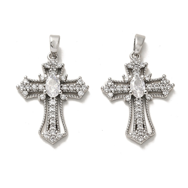 

PandaHall Brass Micro Pave Cubic Zirconia Pendants, Long-Lasting Plated, Cross, Platinum, 26x19x4mm, Hole: 4.5x2.7mm Brass+Cubic Zirconia..., Clear