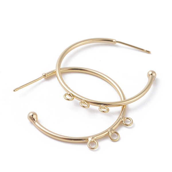 

PandaHall Brass Stud Earring Findings, Half Hoop Earrings, with Loop, Ring, Golden, 30x1.5mm, Hole: 1.6mm, Pin: 0..7mm Brass Letter