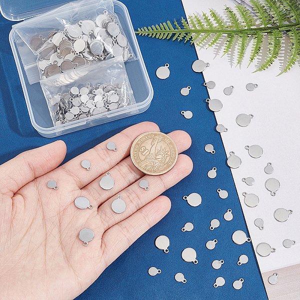 

PandaHall DICOSMETIC 400Pcs 2 Style 304 Stainless Steel Charms, Flat Round, Stamping Blank Tag, Stainless Steel Color, 7~11x5~8x0.6~0.8mm...
