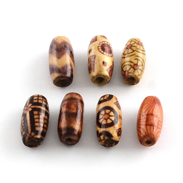 

PandaHall Printed Natural Wood Beads, Oval, Mixed Color, 15x7mm, Hole: 3mm, about 3174pcs/1000g Wood Oval Multicolor