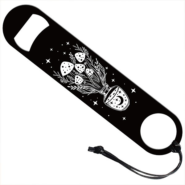 

PandaHall 201 Stainless Steel Bottle Opener, with PU Leather Cord, Rectangle, Mushroom, 178x38x2mm Stainless Steel Mushroom