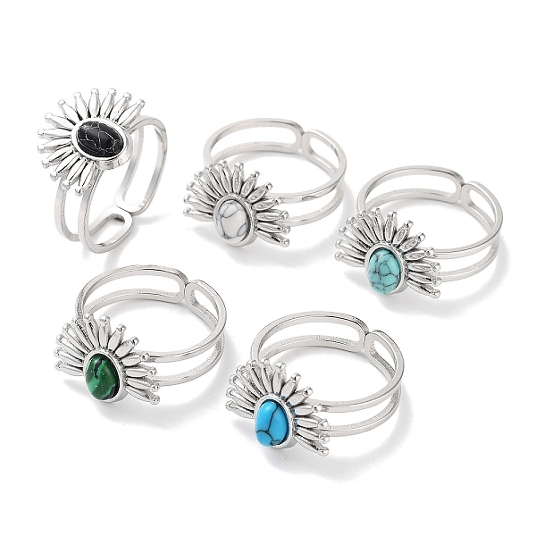 

PandaHall Ion Plating(IP) 304 Stainless Steel Ring, Synthetic Mixed Stone Rings, Flower, 15.5x12.5mm, Inner Diameter: Adjustable Mixed Stone...