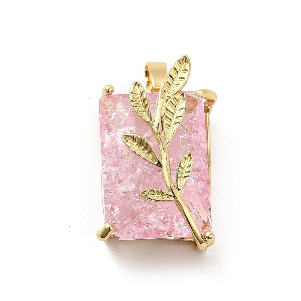 

PandaHall Glass Pendants, with Real 18K Gold Plated Brass Findings, Rectangle with Leaf, Pink, 22x14.5x11mm, Hole: 5x2.5mm Brass+Glass...
