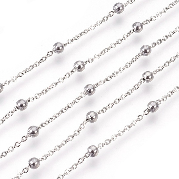 

PandaHall 304 Stainless Steel Cable Chains, Satellite Chains, with Round Beads, Soldered, Flat Oval, Stainless Steel Color, Link: 2x1.5mm...