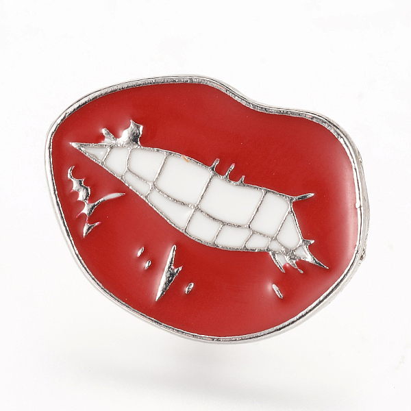 

PandaHall Alloy Enamel Brooches, Enamel Pin, with Brass Finding, Lip, Platinum, Crimson, 18x25mm Alloy Pink
