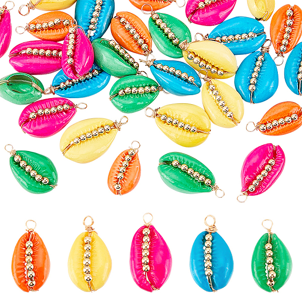 

PandaHall AHANDMAKER 30Pcs Shell Pendants, 5 Color Spiral Spray Painted Natural Shell Charms, Unique Sea Shell Connectors with Beads Wrapped..., Multicolor