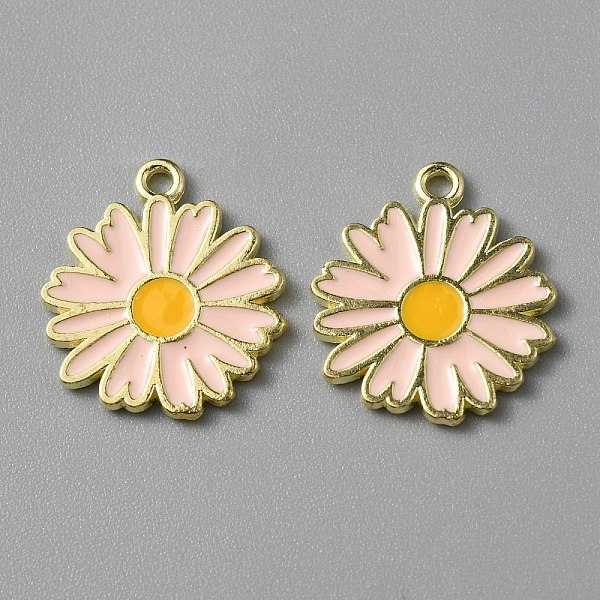 

PandaHall Light Gold Plated Alloy Enamel Pendants, Daisy Charms, Lavender Blush, 18x16x1mm, Hole: 1.3mm Alloy+Enamel Flower