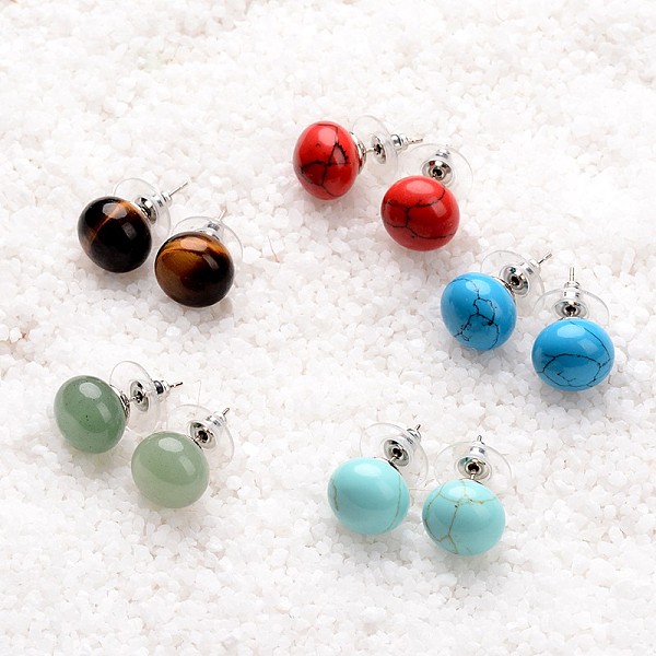 

PandaHall Natural & Synthetic Mixed Stone Stud Earrings, with Platinum Tone Brass Findings, 21.5x12mm, Pin: 0.7mm Mixed Stone