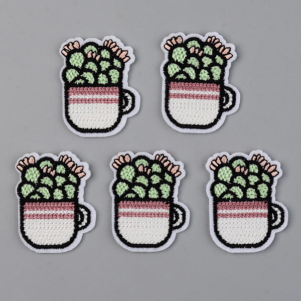 PandaHall Computerized Embroidery Cloth Iron on/Sew on Patches, Appliques, Costume Accessories, Pot Culture, Colorful, 44.5x35.5x1.5mm Cloth...