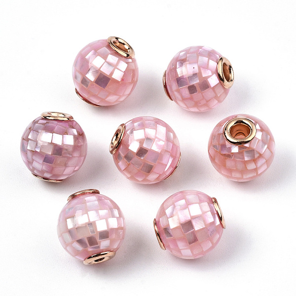 

PandaHall Natural White Shell Beads, with Brass Findings, Round, Dyed, Pink, 10.5~11x10mm, Hole: 2mm White Shell Shell Shape Pink