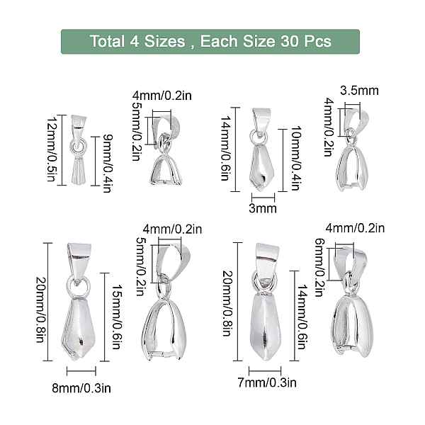 

PandaHall SUNNYCLUE 1 Box 120Pcs 4 Size Brass Pinch Bails Pendants Silver Pinch Clip Bail Clasp Dangle Charm Bead Pendant jewelry making...