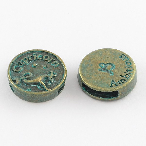 

PandaHall Antique Bronze & Green Patina Plated Flat Round Zinc Alloy Slide Charms, with Constellation/Zodiac Sign, Cadmium Free & Nickel...