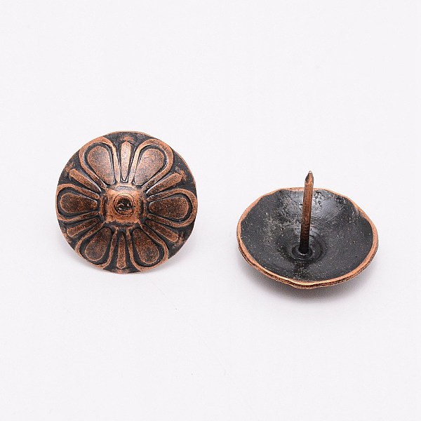 

PandaHall Iron Round Head Nails, Sofa Foam Nails, for Furniture Decoration, Flower, Red Copper, 23.5x18mm, Pin: 1.5mm Iron
