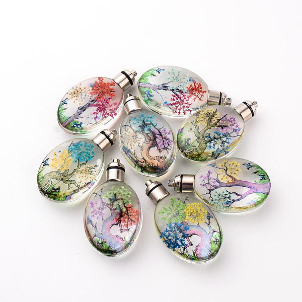 

PandaHall Glass Luminous Big Pendants, Cadmium Free & Lead Free, with Dried Flower Inside, Built-in Battery, with Alloy Findings, Oval with..., Multicolor