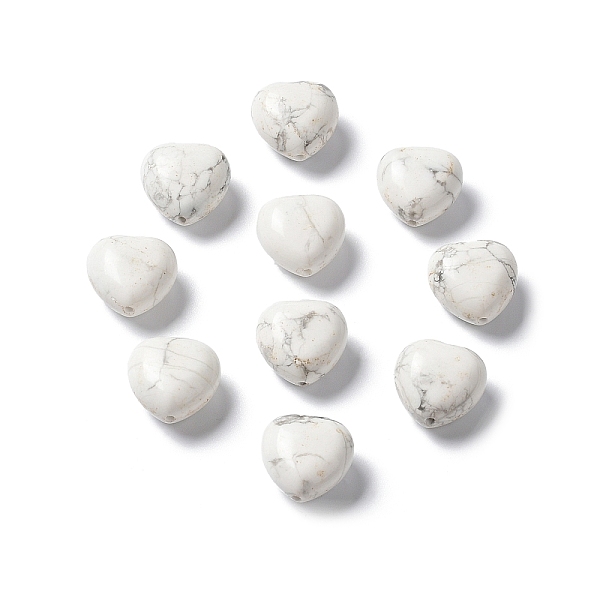 

PandaHall Natural Howlite Beads, Heart, 14.5~15x14.5~15x8.5~9mm, Hole: 1mm Howlite Heart