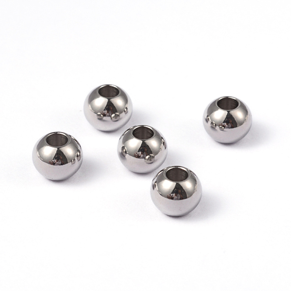 

PandaHall Round 202 Stainless Steel Beads, Stainless Steel Color, 8x6.5mm, Hole: 3.5mm 202 Stainless Steel Round