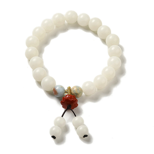 

PandaHall Round Natural White Jade Stretch Bracelets, with Lotus Cinnabar and Natural Shoushan Stone , Inner Diameter: 5.5cm Shoushan Stone...